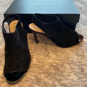 Cole Haan Black Suede Peep Toe Bootie